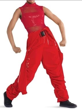 Red Adult Cargo Dance Romper/jumpsuit with Belt